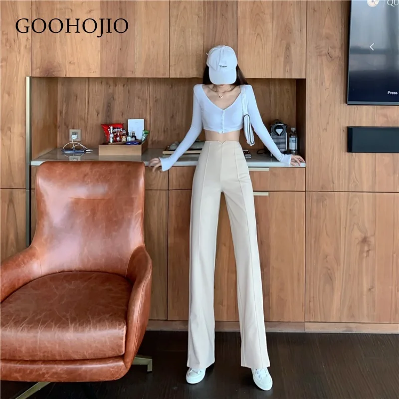 

GOOHOJIO 2021 New Spring and Autumn High Waist Women Pants Temperament WomenTrousers Fashionable Wide Leg Pants for Ladies