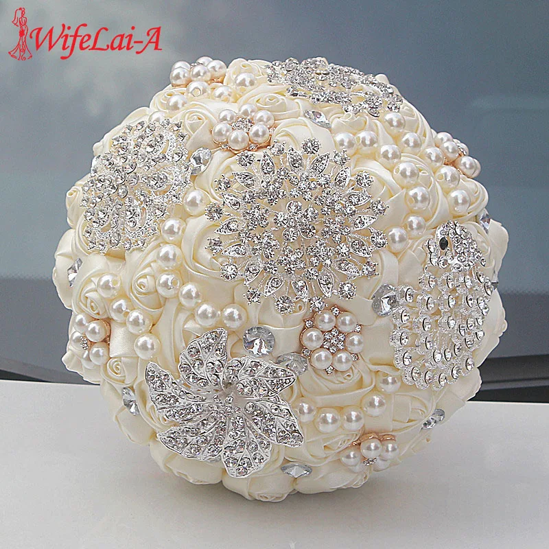 WIFELAI-A 9 Styles Ivory Silk Rose Wedding Flowers Bridal Bouquets Artificial Foam Flowers Bouquet Romantic Bride Holding Flower