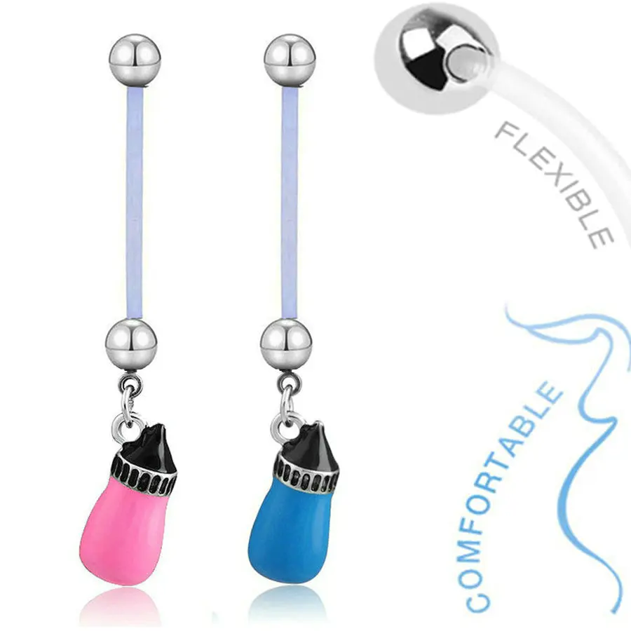 1 PC Cute Baby Bottle Pregnant Belly Ring Flexible Barbell Maternity Belly Button Ring Piercing Ombligo