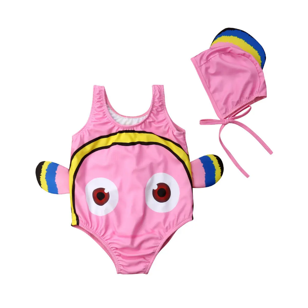 HOT Kids Baby Girl Goldfish Swimwear Bikini Toddler Swimsuit Costume+Swimming Cap Cute 3D Cartoon 2Pcs Outfits 1-5T