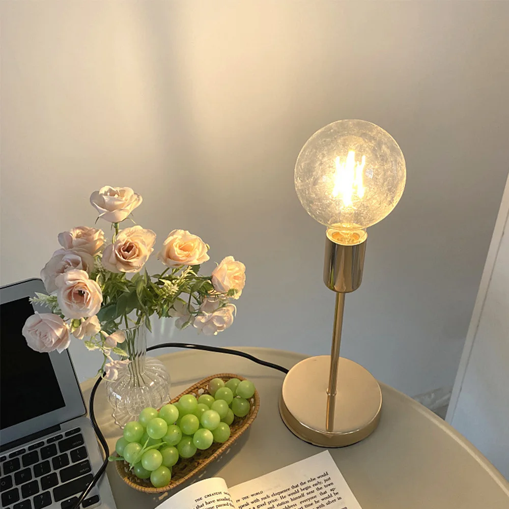 Mengjay Bedroom Bedside Lamp Golden Modern Simple Decor Table Lamps College Dorm Study LED Desk Lamp E27 Table Light Fixtures