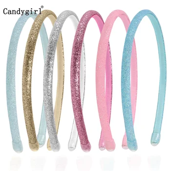 Candygirl 6pcs 여자 반짝이 반짝 이는 헤어 밴드 부드러운 안티-슬립 여성 가죽 머리띠 솔리드 반짝 이는 DIY 헤어 후프 액세서리