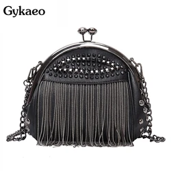 Gykaeo Luxe Handtassen Vrouwen Tassen Designer Punk Stijl Kettingen Schoudertas Dames Kleine Klinknagel Kwast Crossbody Tas Sac A Main