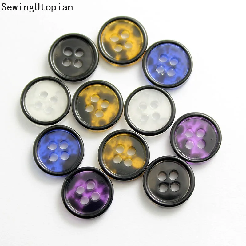 100PCS 11MM Sewing Buttons Leopard Translucent 4-Holes Resin Buttons Men's Women's Shirts Sweater Button Spot Pattern Button