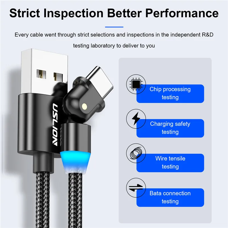 USLION USB Type C Cable USB-C Mobile Phone Fast Charging USB Charger Cable for Samsung Galaxy S9 S8 Huawei Mate 20 Xiaomi Type-C