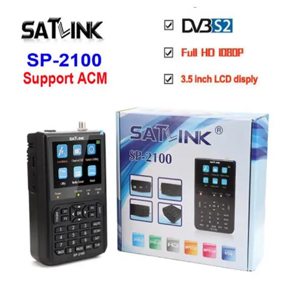 SATLINK SP-2100 HD SatFinder acm backlight DVB S2 ws6933 MPEG-2/4 Digital Satellite Finder Meter with 3.5 Inch LCD Screen