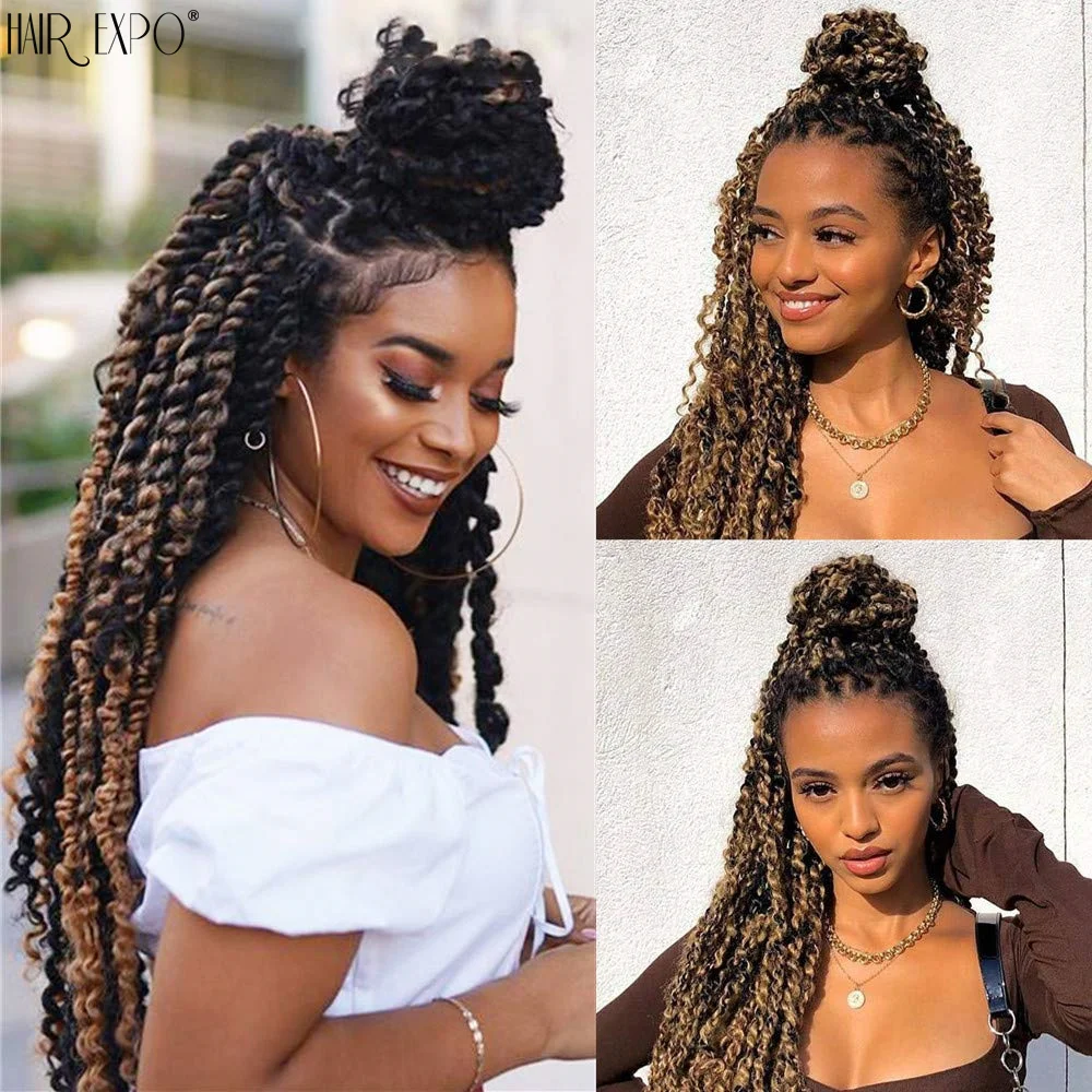 22Inch Passion Twist Crochet Hair Synthetic Water Wave Braiding Hair Extensions Pre-Looped Fluffy Hair Bohemia For Black Women
