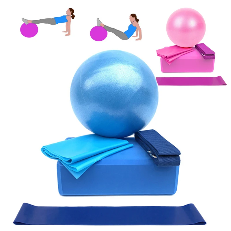 

5Pcs Yoga Ball Kits And Sets For Beginner Yoga Blocks Resistance Bands Loop Pilates Pull Rope Stretching Strap Fitness Equipment