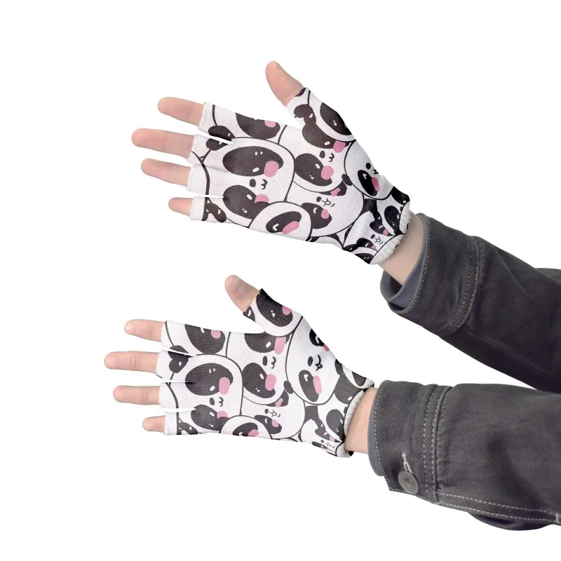 Kawaii 3D Cartoon Animal Print Knitted Half-Finger Gloves Cute Women\'s Fingerless Gloves Cycling Touch Screen Unisex Gloves