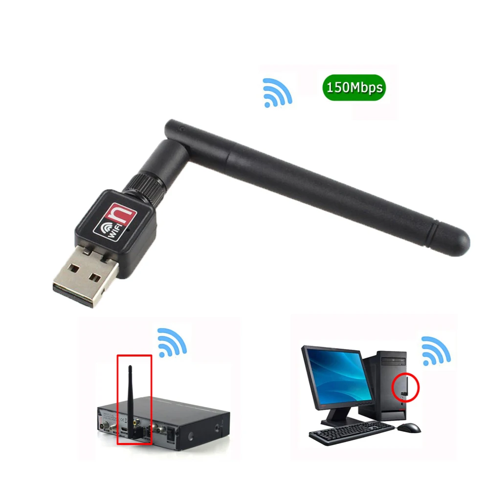 USB Network Card 150Mbps WiFi Adapter Card 2dBi WiFi adapter PC WiFi Antenna WiFi Dongle 2.4G USB Ethernet WiFi Receiver