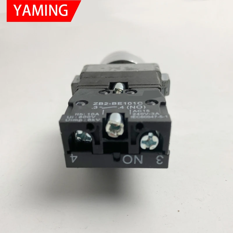 22mm XB2 Series Momentary Self-Rest Type Flat Round Push Button Switch XB2-BW3361C With LED Light NO NC 24V/AC220V/AC380V