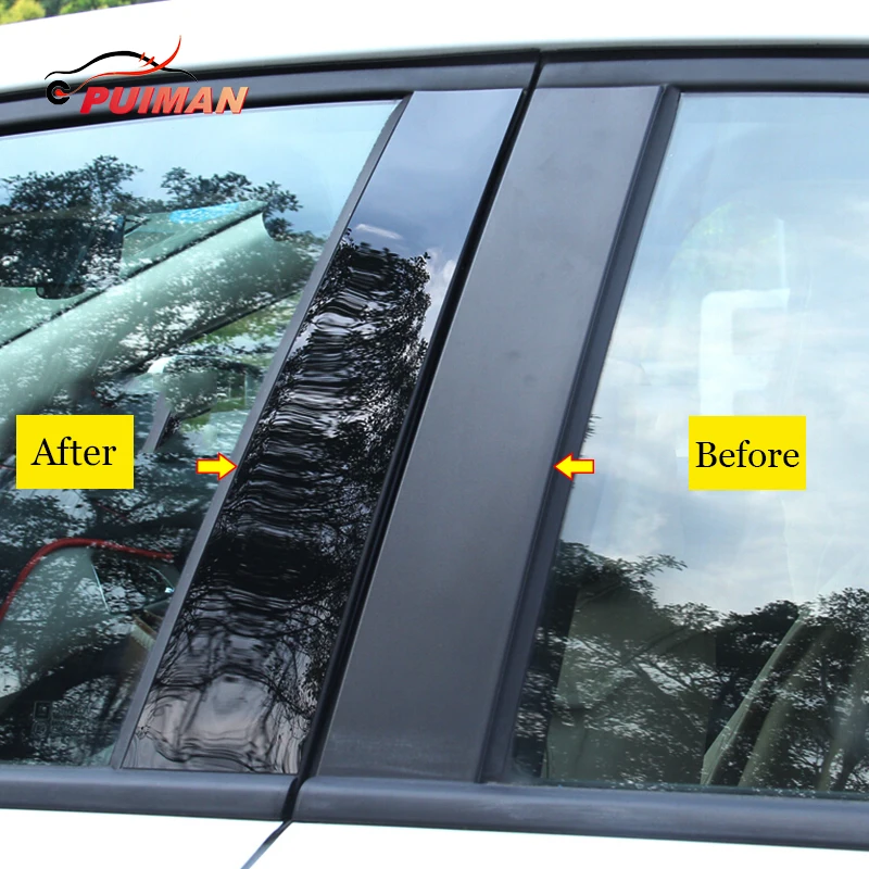 Car Black Mirror Middle Column PC Window Trim B C Pillar Strip Sticker For Mazda 3 Axela Hatchback / Sedan 2014-2018