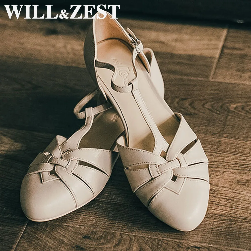 Will&Zest Sandals Women  Summer Flat Mary Jane Girls Handmade Big classic Heels Shoes For Pole Dance Lambskin Loli Cosplay