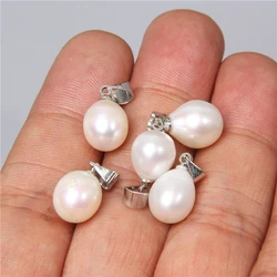 5pcs 8*9mm Natural white water drop Pearl Pendants Genuine Freshwater Cultured pearl charm for jewelry making necklace earring