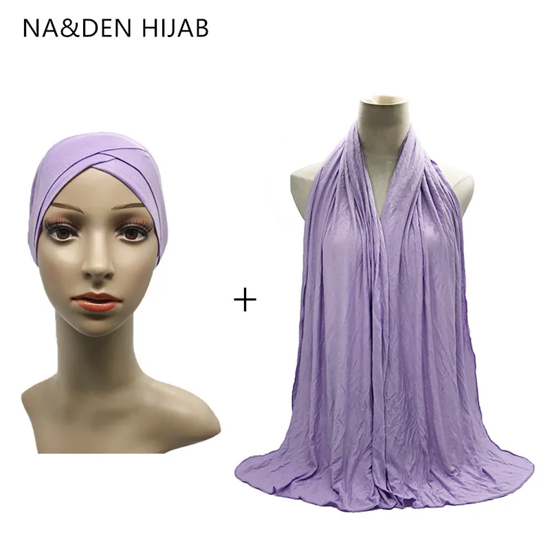 

Modal Women Criss cross tube hat scarf set Hijab Stretch Cap and Scarf set Muslim Headscarf set Islamic inner Caps & hijab 10set