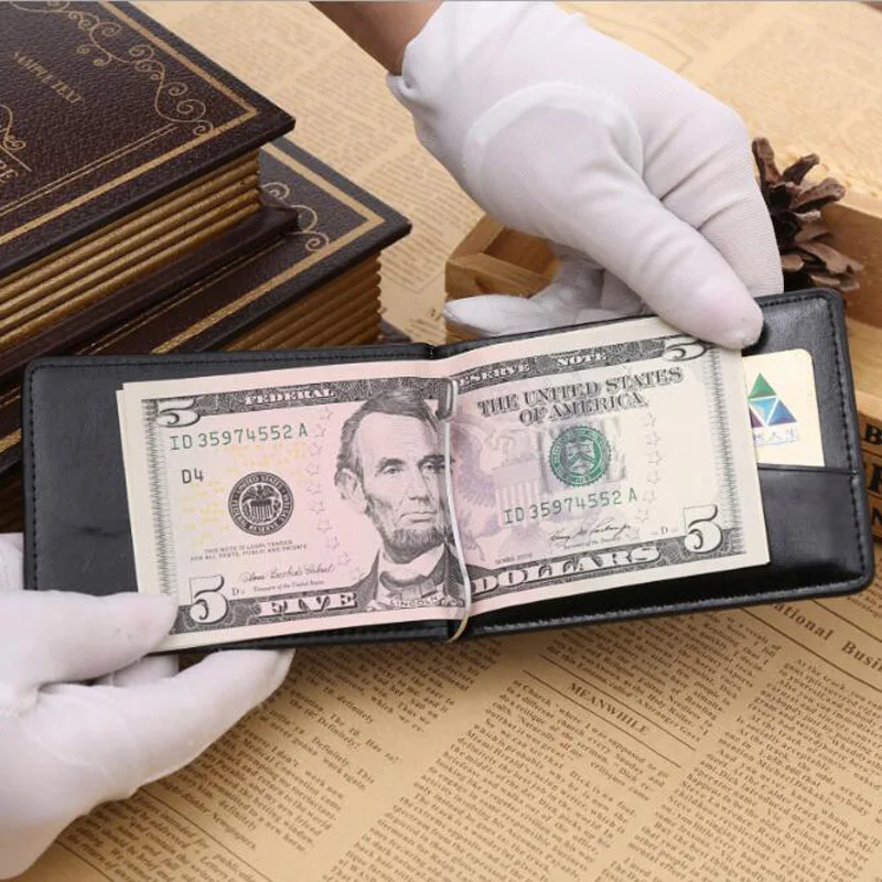 Hot Sale Men\'s Leather Money Clip Wallet With Coin Pocket Zipper Bag For Man Portable Magnet Hasp Purse Credit Card Cash Holder