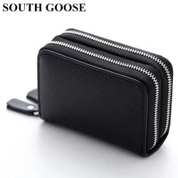 SOUTH GOOSE Genuine Leather Credit Card Holder Function Double Zipper Card Case Men Business Cards RFID Wallet Women Coin Purses