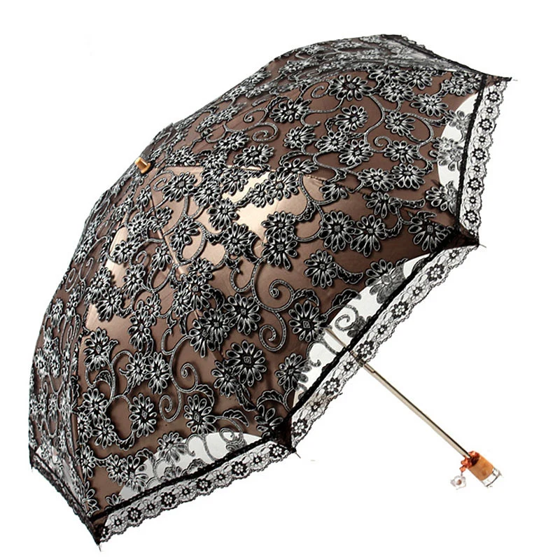 Fold Princess Anti-UV Sunshade Flower Lace Umbrella Girl Women Rain Sun Umbrella Windproof Portable Travel Female Sunny Parasol