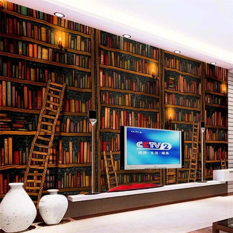 

wellyu Customized large wall painter 3D mural decoration painting wallpaper bookshelf bookcase background wall wallpaper