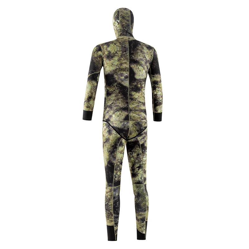 5mm Open Cell Green Camouflage Neoprene Hooded Spearfshing Wetsuits Winter Diving Wetsuit