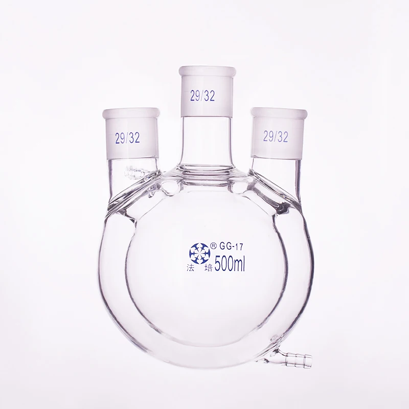 

Double-deck spherical straight three-necked round bottom flask,Capacity 500ml,Joint 29/32,Mezzanine jacketed reactor bottle