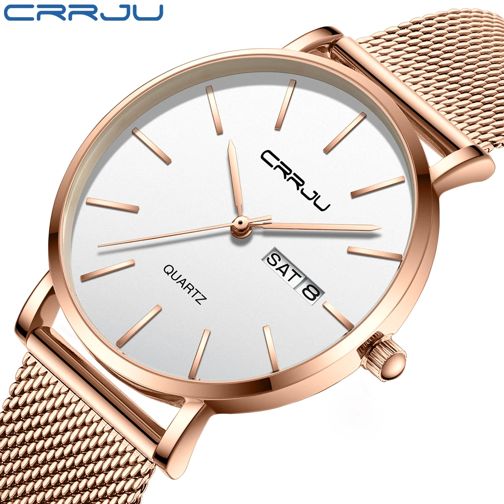 

CRRJU 2021 Japanese Movement New Simple Fashion Ultra-thin Mesh Band With Bracelet Women Wrist Watch Luxury Ladies Watch