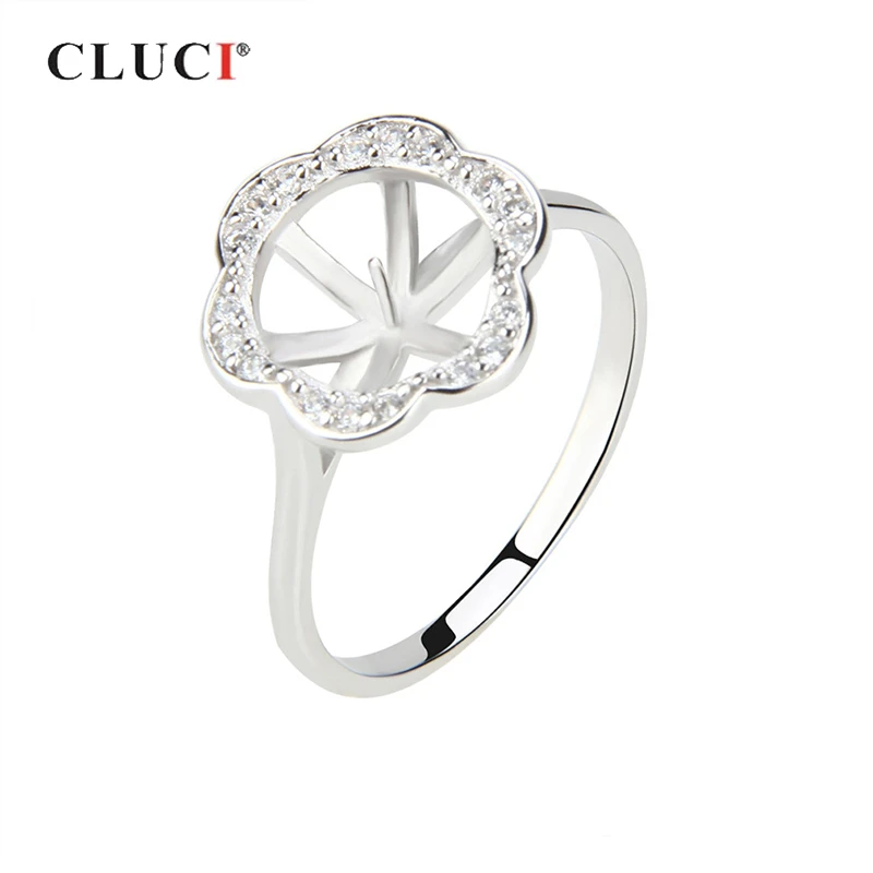 

CLUCI 925 пробы серебряные кольца ювелирные изделия для женщин в форме цветка Циркон Кольца из серебра 925 пробы жемчужное кольцо в форме цветка монтажные SR1012SB