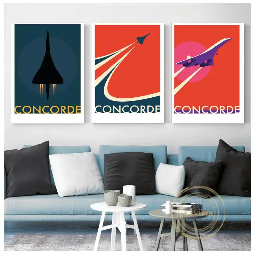 

Retro Concorde Airplane Flying Flag Wall Art Posters and Prints Nordic Vintage Canvas Painting Home Decor Children Room Boy Gift