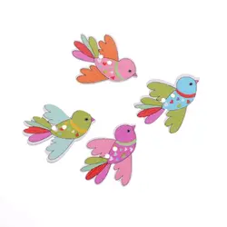 Free Shipping Retail 10Pcs Random Mixed 2 Holes Cartoon Animal Birds Wood Sewing Buttons Scrapbooking 28x35mm