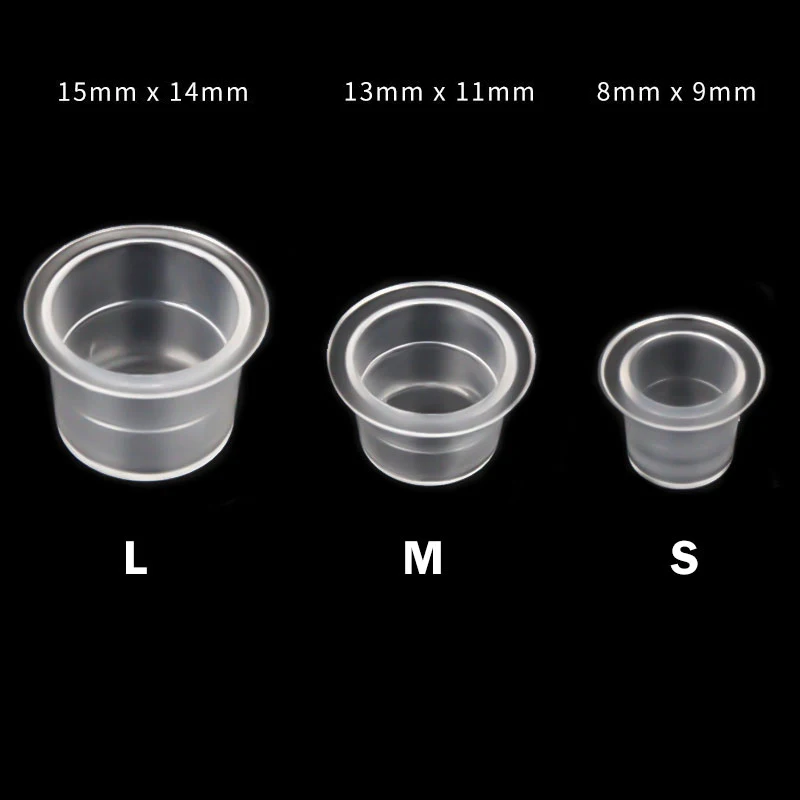 Vasos de plástico desechables para Microblading, recipientes de tinta para tatuaje, maquillaje permanente, transparente, S/M/L, 100 piezas