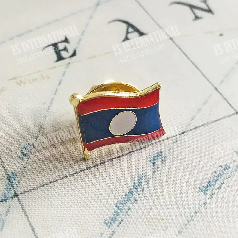 Laos  National Flag Crystal Epoxy Metal Enamel Badge Brooch  Collection Souvenir Gifts  Lapel Pins Accessories  Size1.6*1.9cm
