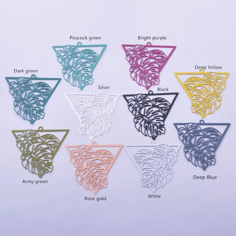 30pcs AB6556 32mm Painted Triangle Tropical leaves Charm DIY Jewelry  Earring Accessories