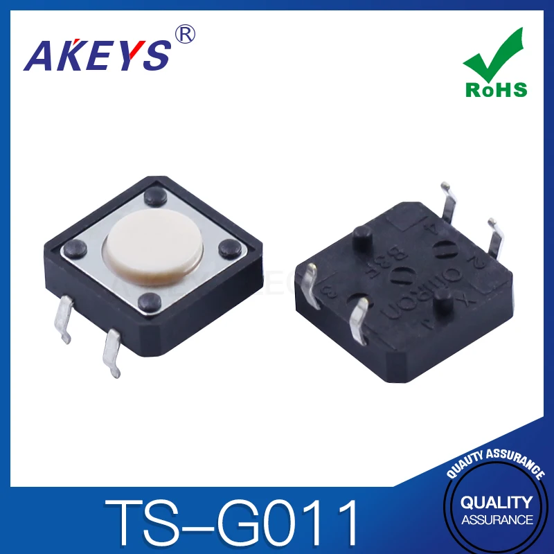 30PCS TS-G011 12*12*4.3 Touch Switch 4-foot Vertical Straight Insert with Fixed Foot White Key Connector