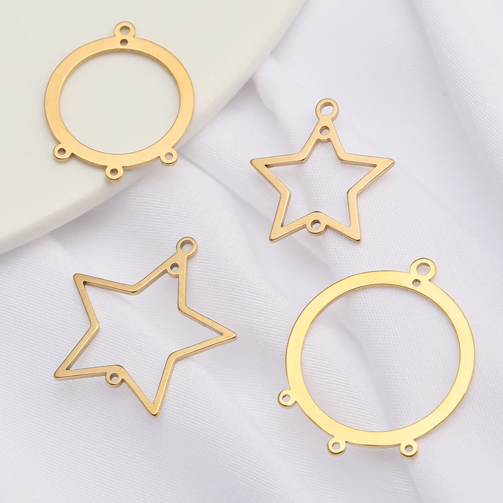 

10Pcs/Lot Stainless Steel Gold Plated Star Circle Connectors Charms Earrings Pendant Accessories For Jewelry Necklace Making