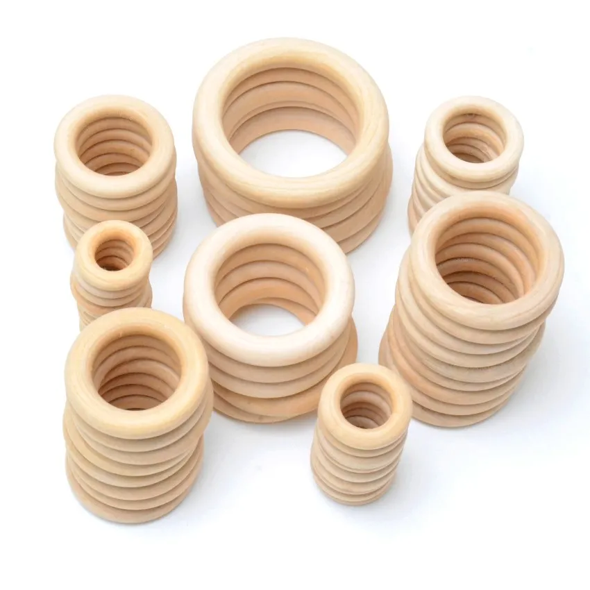 Natural Wood Circle DIY Crafts Embellishment For Wooden Ring Children Kids Teething Wooden Ornaments Pick Size 15-70mm