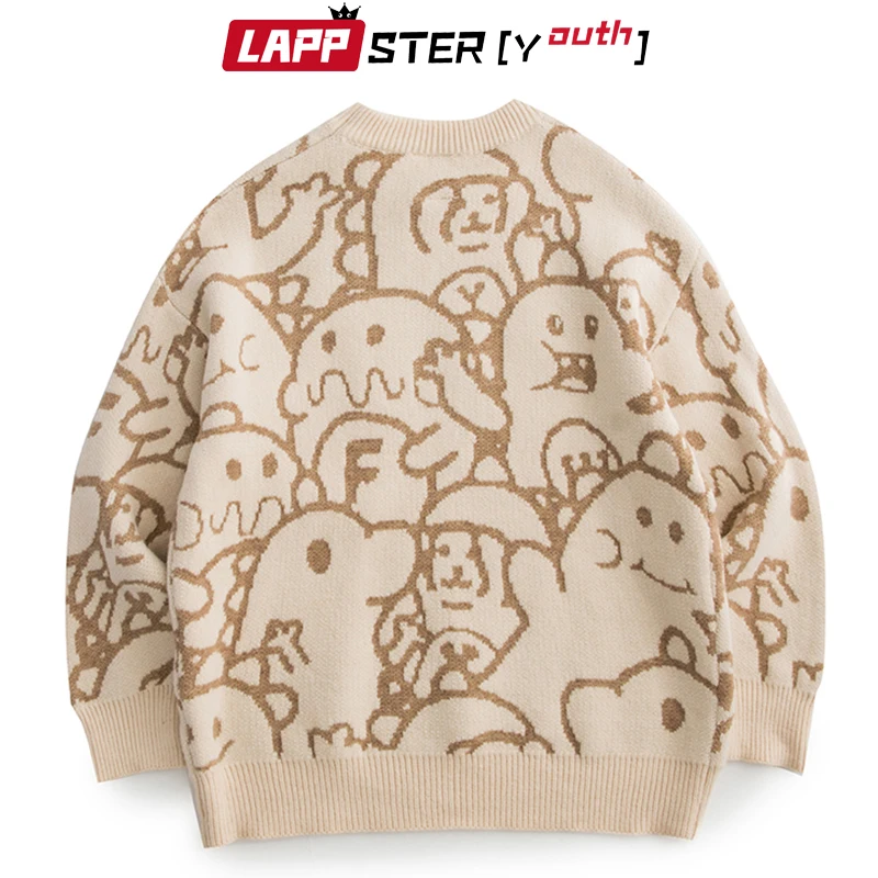 LAPPSTER-Youth Men Cartoon Kawaii Sweaters 2023 Mens Vintage Harajuku Cute Pullovers Man Korean Fashion Streetwear Knit Sweater