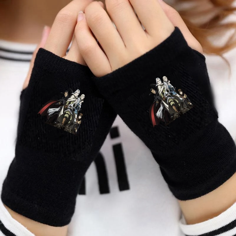 Anime Grancrest Senki Gloves Warm Winter Fingerless Cartoon Half Finger Knitted Black Warm Thick Gloves Costumes Accessories