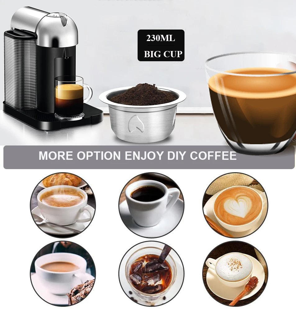 2 IN 1Reusable Vertuo Coffee Capsule Steel Stainless Metal for Nespresso Vertuoline Plus Machine Cream Coffee Filter