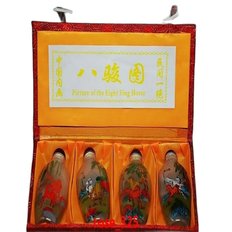 

Glass Snuff Bottle, Chinese Inside Hand Painting, 8 Horse, 4Pcs