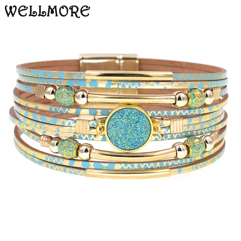 WELLMORE women bracelets bohemia bracelets fashion wrap bracelet leather bracelets for women Female Jewelry wholesale