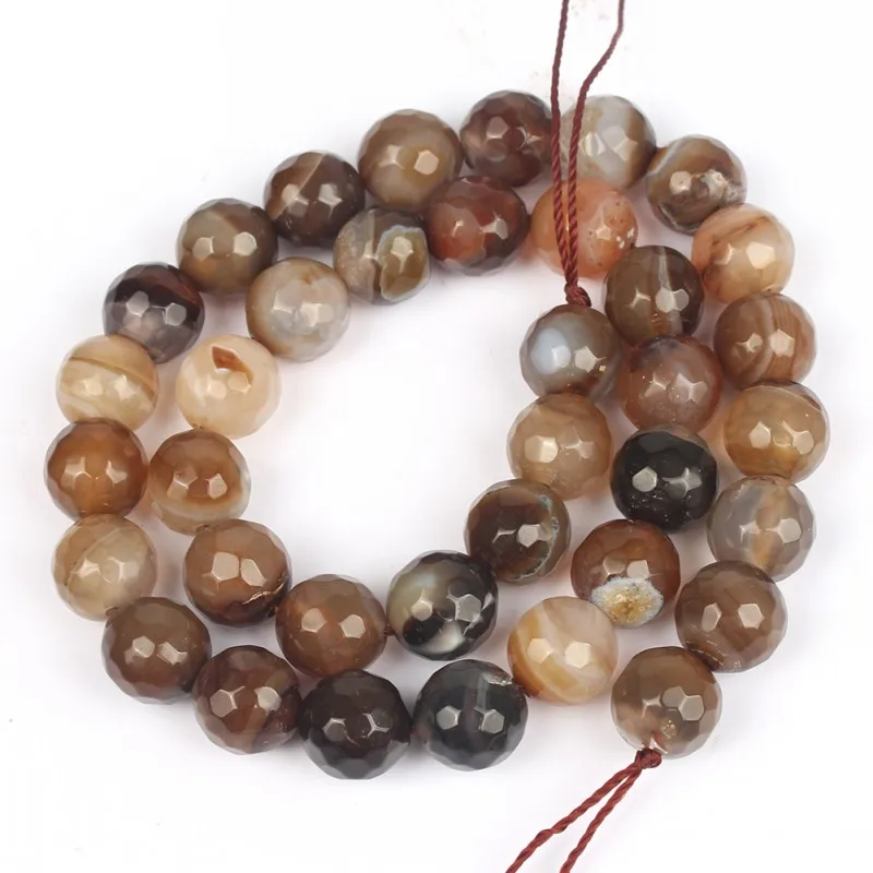 Natural Stone Faceted Coffee Striated Agates Loose Spacer Beads For DIY Jewelry Making Bracelet Accessories 15\'\' 4 6 8 10 12mm