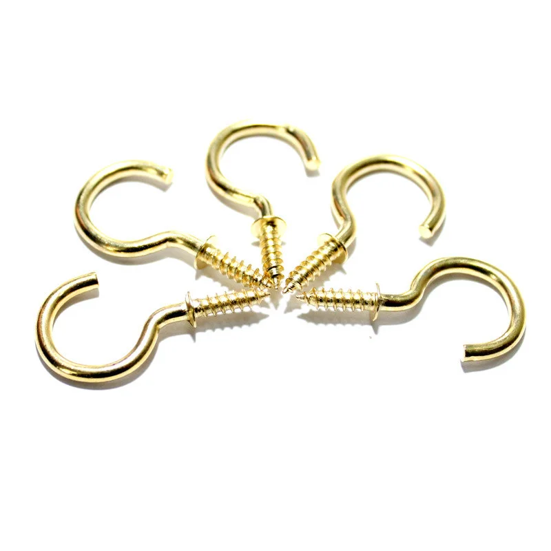 20pcs Heavy duty Eyebolt hooks 1/2 Inches Brass Plated Cup Mug Screw Hooks Question mark hook Hanging Hat Coat Peg Hanger