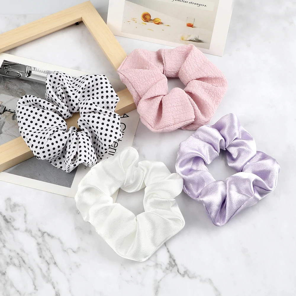 Women Girls Hair Bands Ties Satin Yarn Cotton Rubber Band Plaid Heart Pattern Korean Elastic Scrunchies Hair Accessories Holder