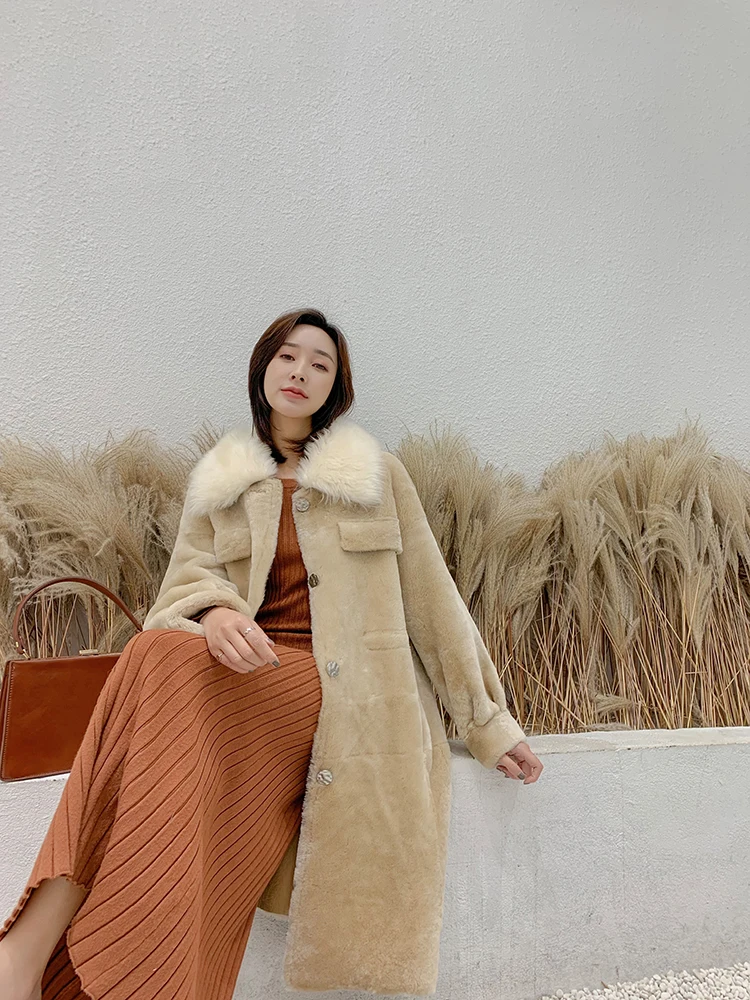 Coat Natural Women Fur Sheep Shearing Wool Jacket Double Faced Korean Long Winter Coat Women Clothes 2020 ANNA1-88821 YY1860