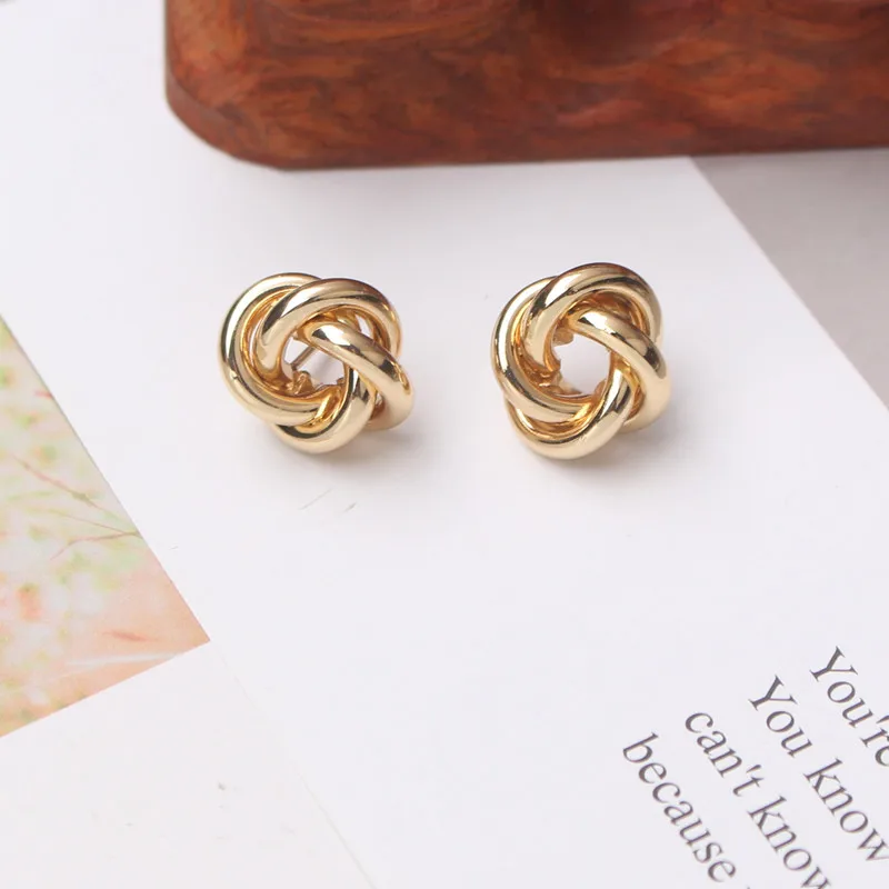 Tiny Metal Stud Earrings for Women Gold Color Twist Round Earrings Small Unusual Earrings Boucles D'Orailles Fashion - detail 7