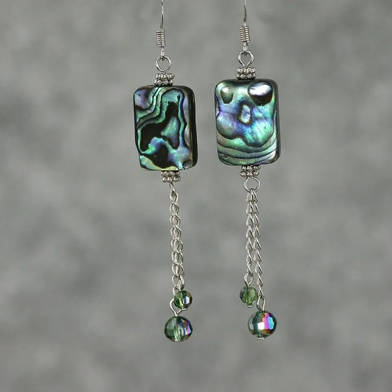 Abalone shell linear long Dangling Earrings