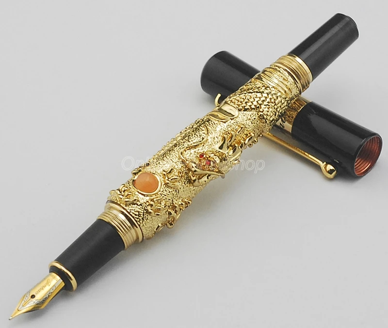 

Перьевая ручка Jinhao Vintage Flying Dragon, тонкое иридиевое перо с металлическим тиснением, цвет благородного золота для офиса, школы и дома