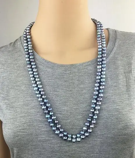 

New Favorite Pearl Necklace 60inches 7-8mm Gray Genuine Freshwater Pearl Long Necklace Fashion Jewelry Nice Lady Gift