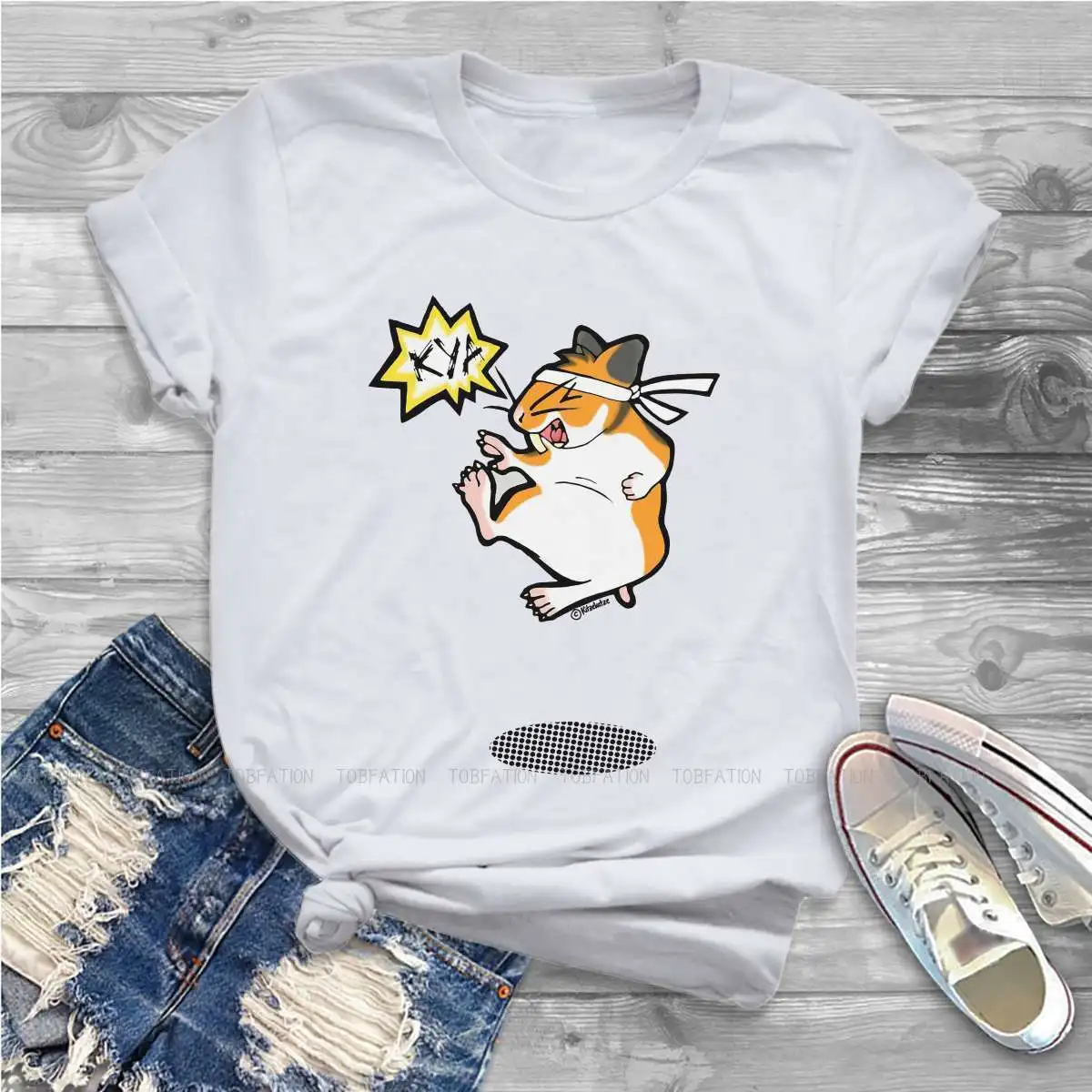 Karate Essential Female Shirts Kawaii Hamster Tiny Animal Loose Vintage Women Clothes Harajuku Casual Feminine Blusas