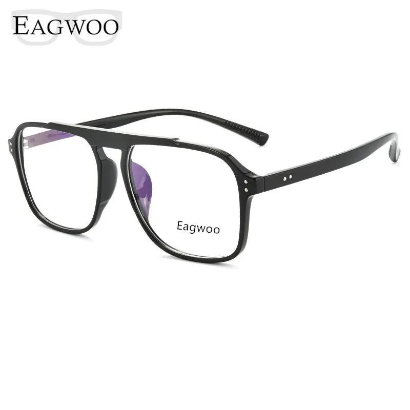 

EAGWOO TR Vintage Big Size Eyeglasses Oversized Prescription Frame Vintage Double Bridge Fashion Spectacle Style Window Clear